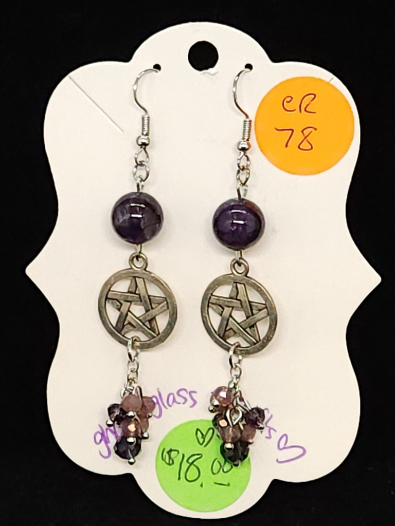 [5015051478] Amethyst Dangle Pentacle Earrings (ER78)