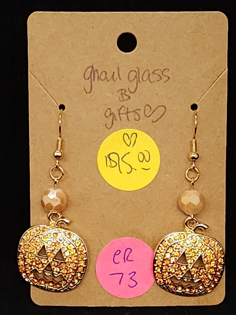[5015051473] Orange Gemstone Pumpkin Earrings (ER73)