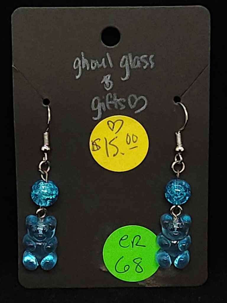 [5015051468] Blue Crackle Gummy Bear Earrings (ER68)