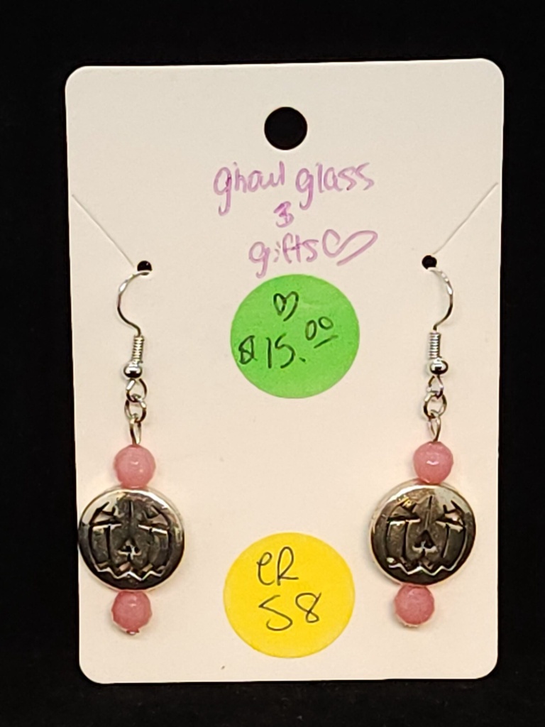 [5015051458] Silver/Pink Pumpkin Earrings (ER58)