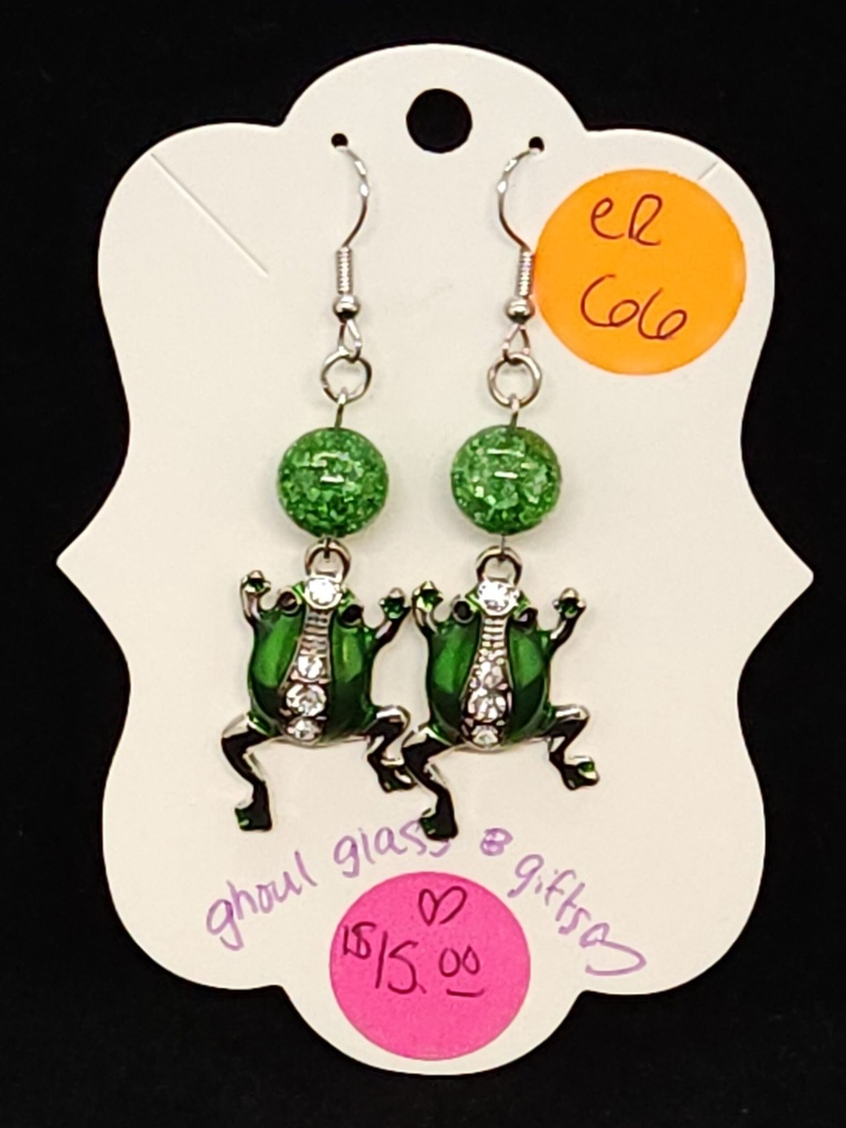 [5015051466] Green Crackle Froggy Earrings (ER66)