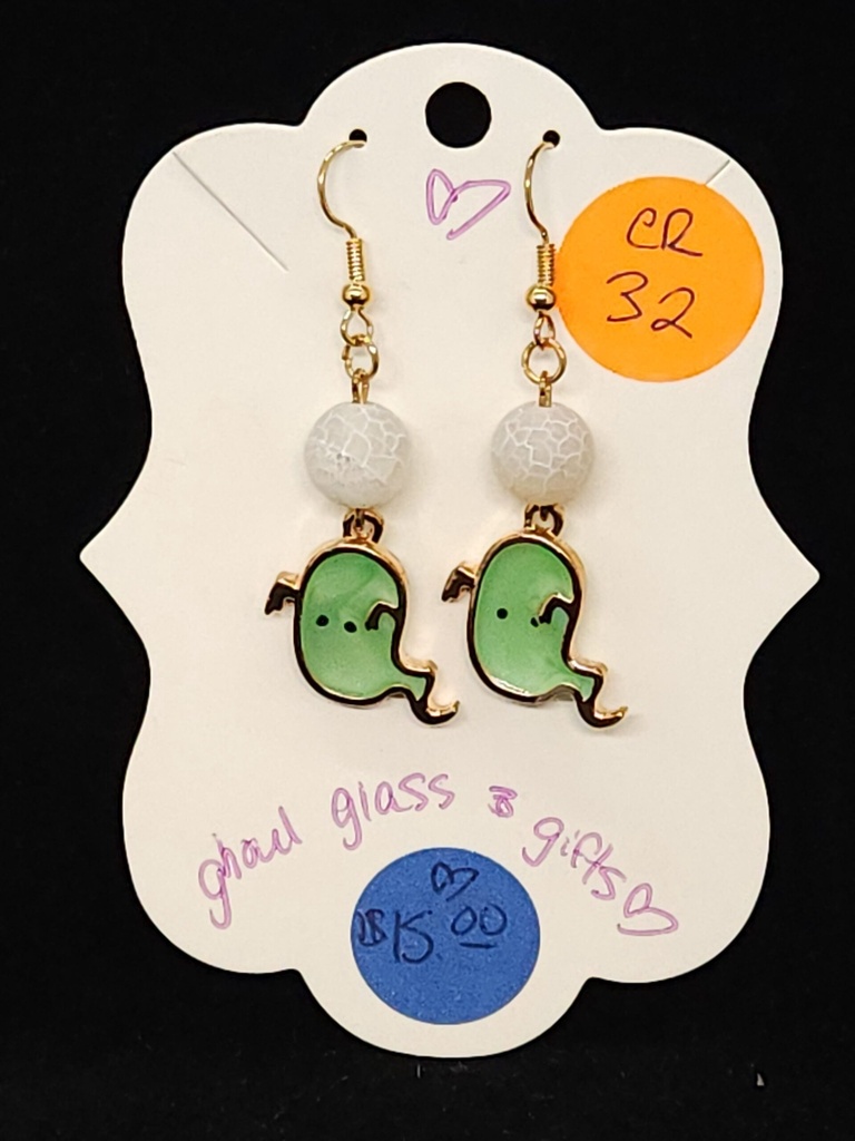 [5015051432] Green/White Ghost Earrings (ER32)