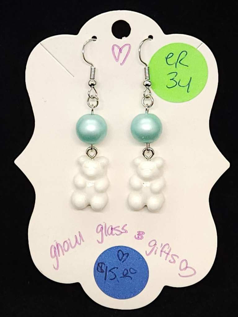 [5015051434] Aqua/White Gummy Bear Earrings (ER34)