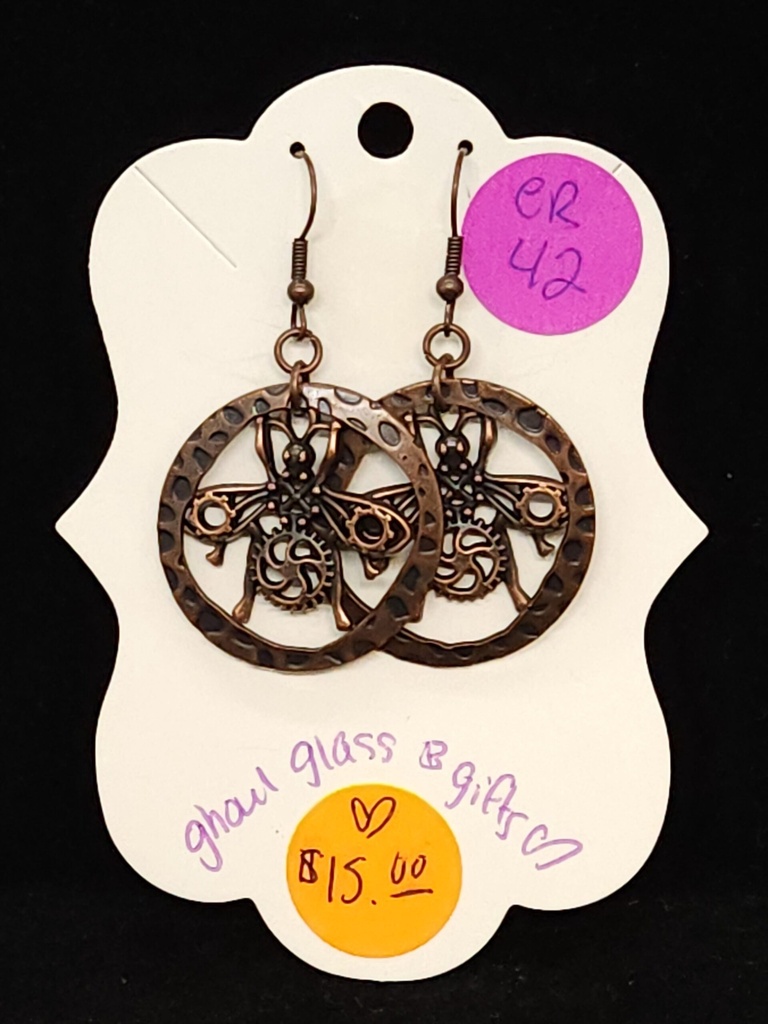 Steampunk Copper Bee Hoop Earrings (ER42)