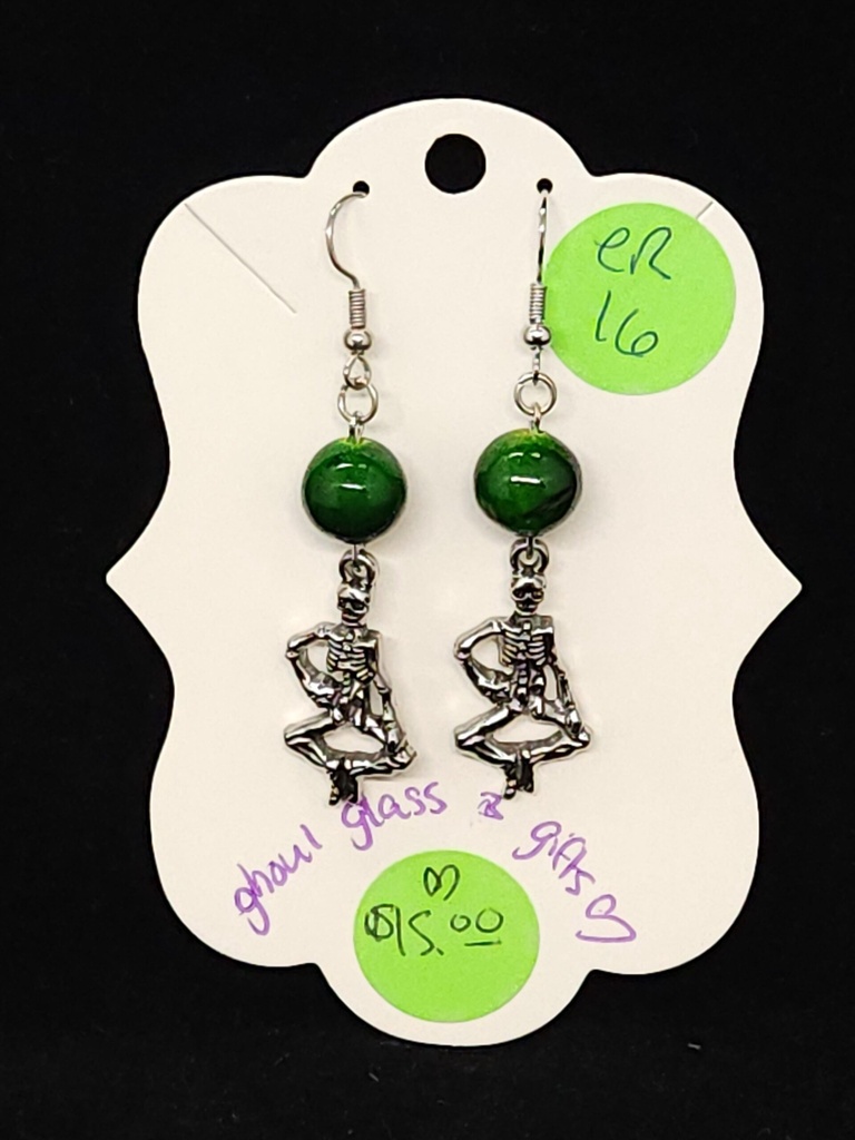[5015051416] Green Skeleton Earrings (ER16)