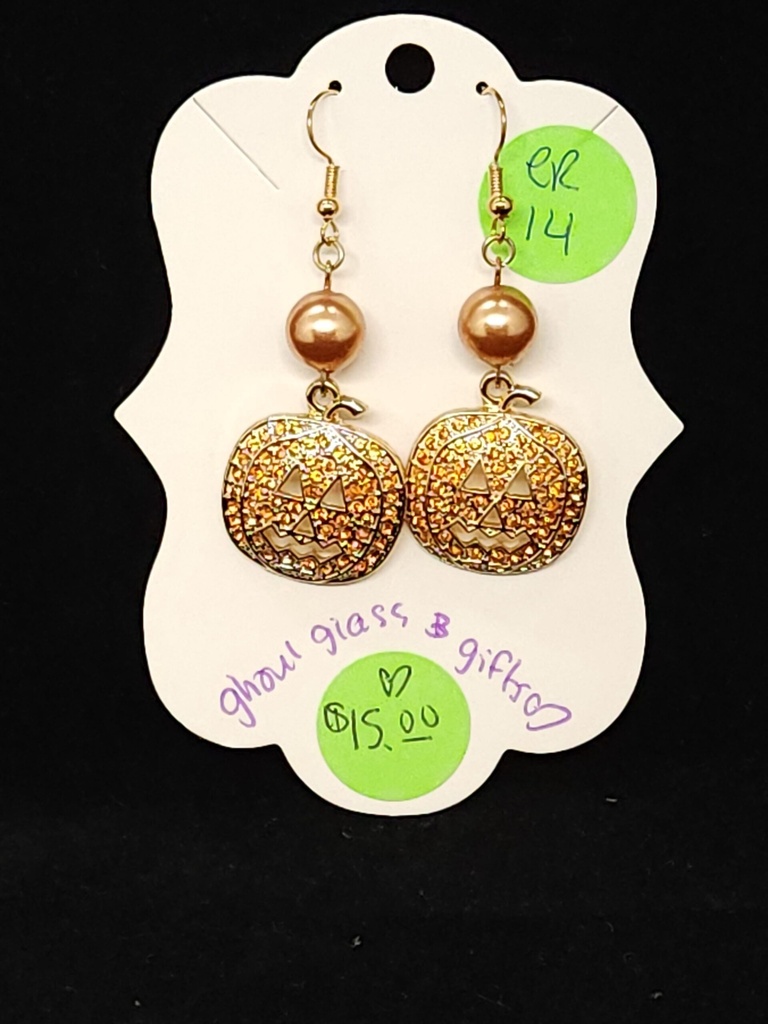 [5015051414] Orange Shiny Rhinestone Pumpkin Earrings (ER14)