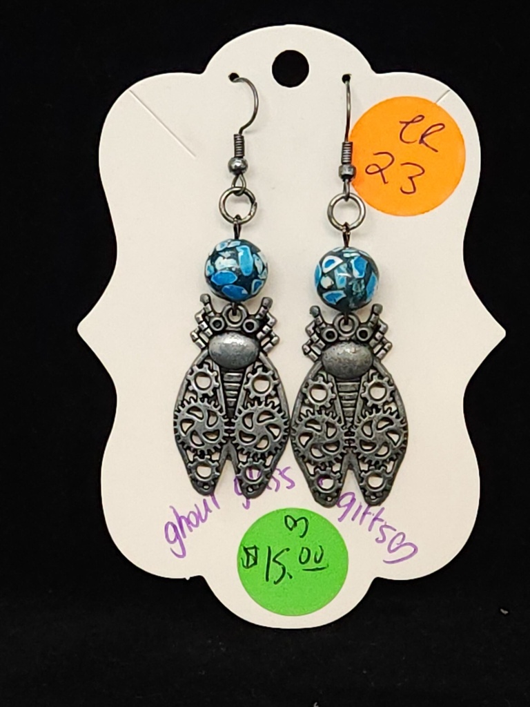 [5015051423] Blue/Grey Cicada Earrings (ER23)