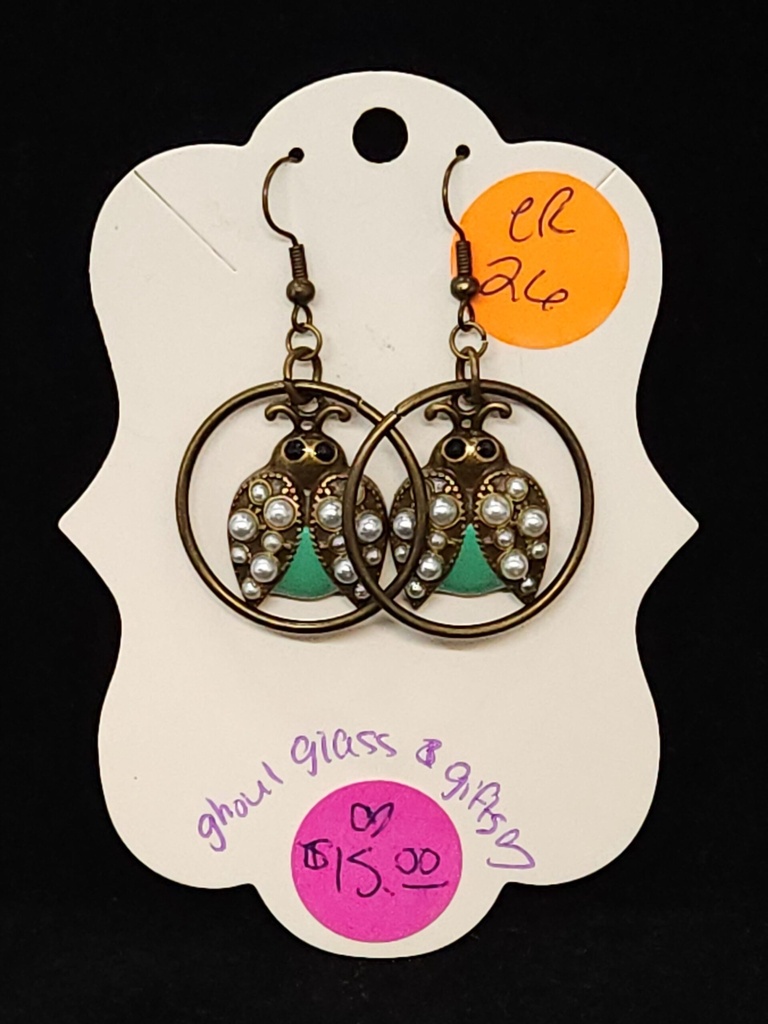 [5015051426] Bronze/Mint Ladybug Hoop Earrings (ER26)