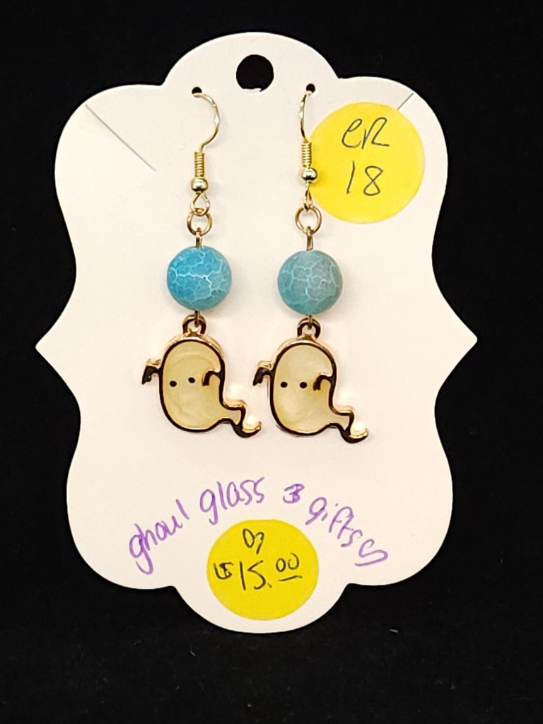 [5015051418] Blue Crackle/White Ghost Earrings (ER18)