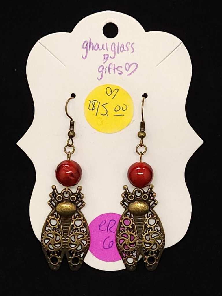 Red Steampunk Cicada Earrings (ER6)
