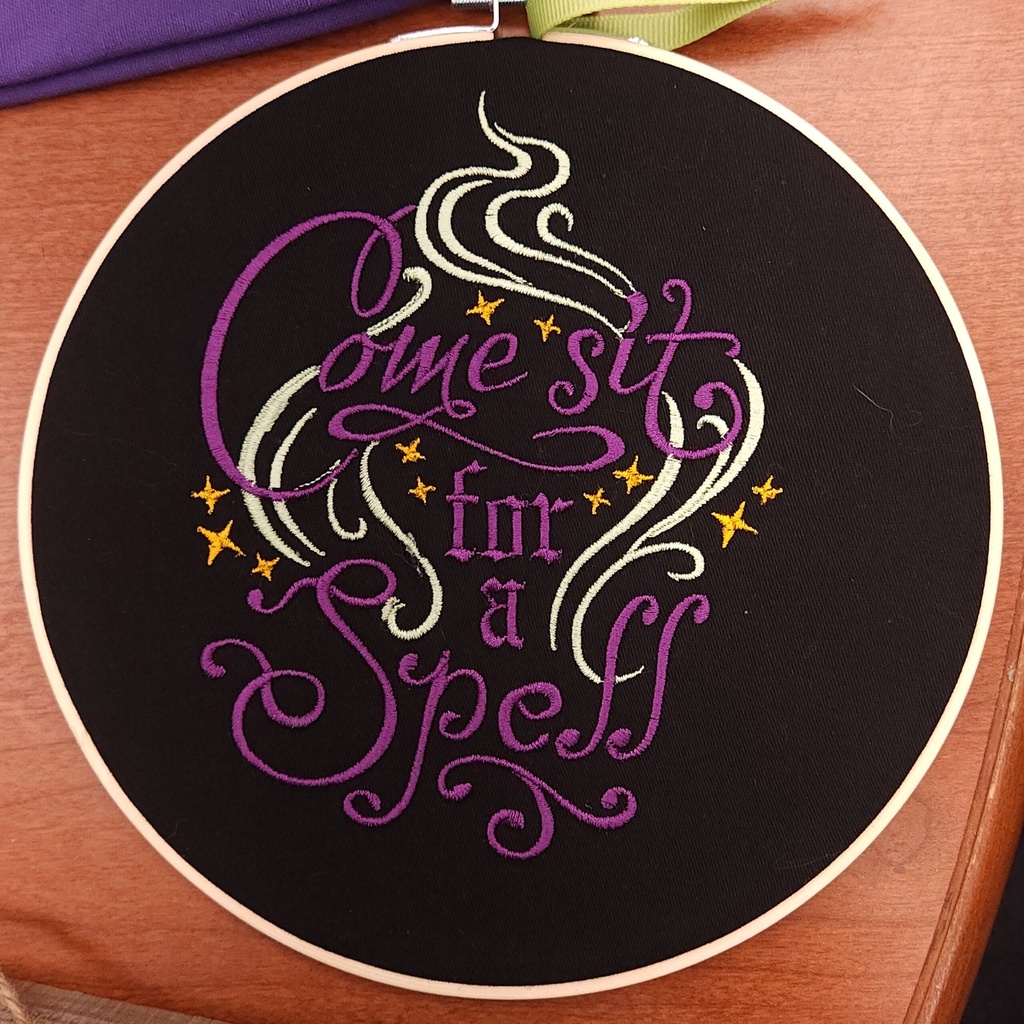 Come Sit for a Spell Embroidered Hanging