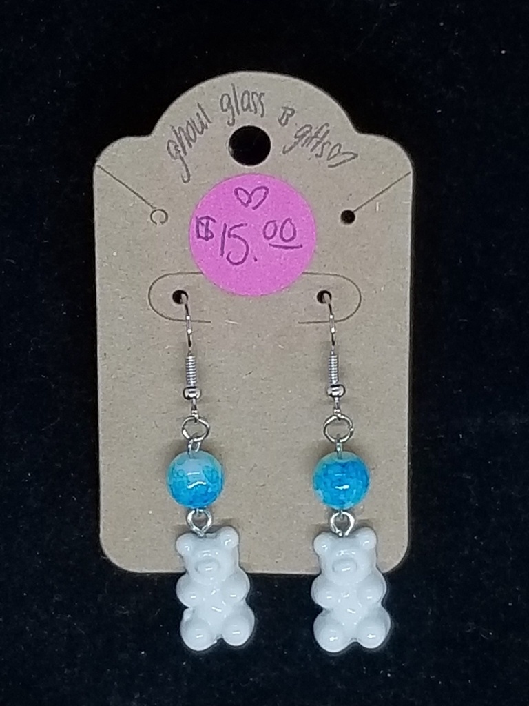 [5015052415276] Tie Dye White Gummy Bear Earrings