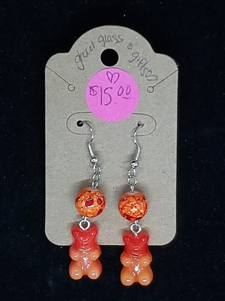 [5015050204276] Red/Orange Gummy Bear Earrings