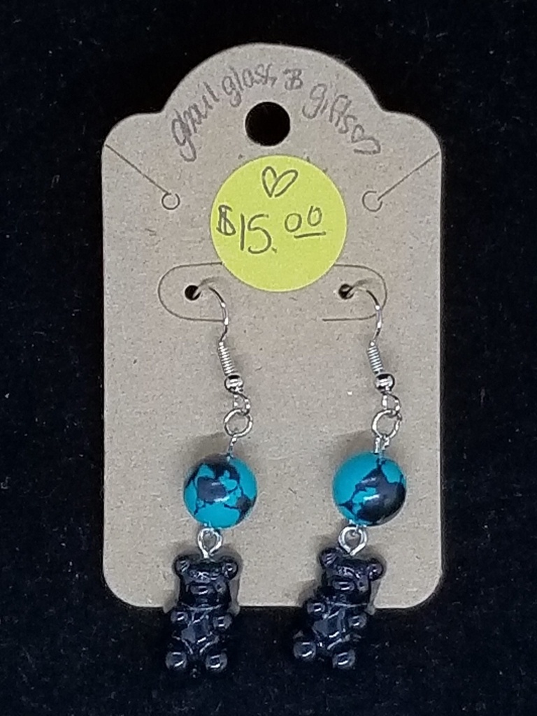 [5015052203276] Teal/Black Gummy Bear Earrings