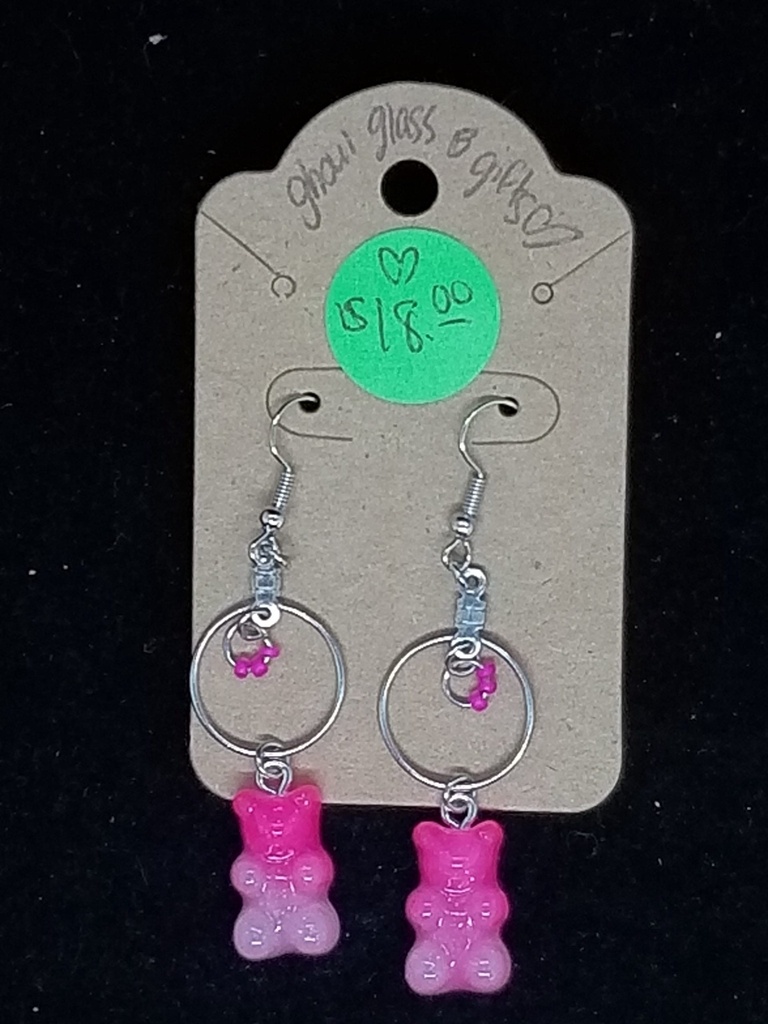 [5015051224276] Pink Dangly Gummy Bear Earrings