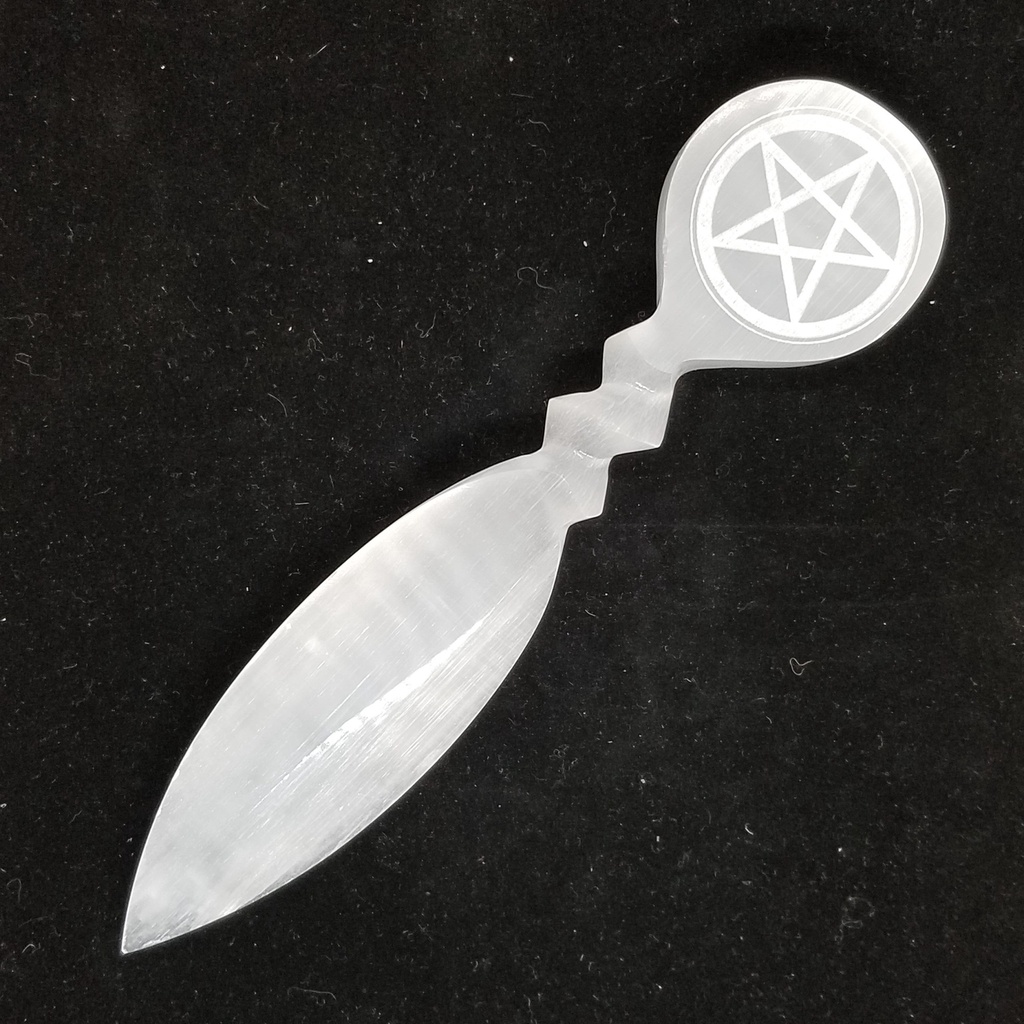 [1202015542] Selenite Pentacle Athame
