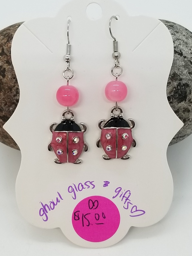 [50150517812] Pink Ladybug Earrings