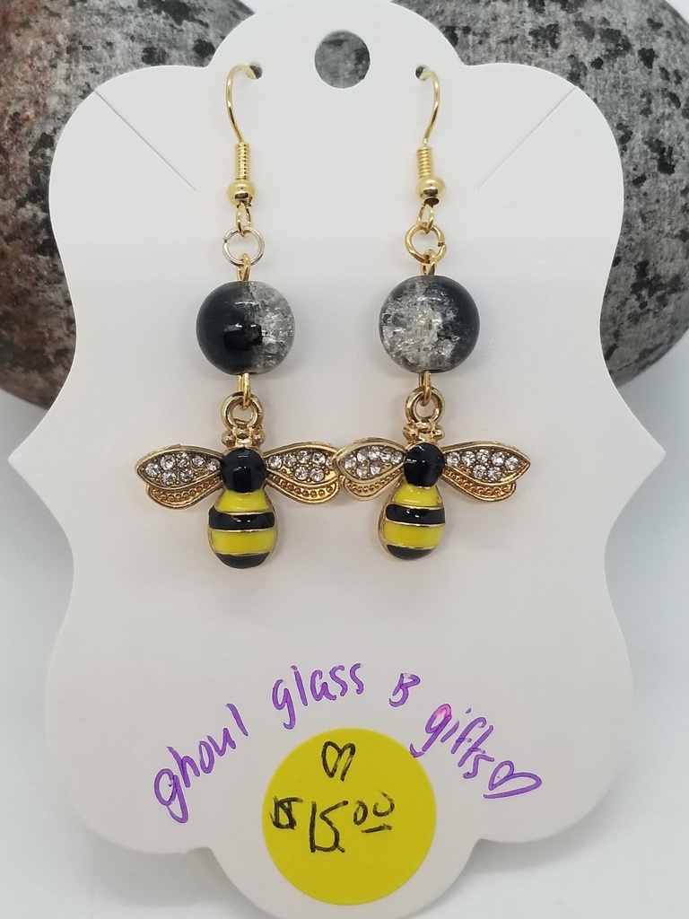 Black/White Crackle Bee Earrings