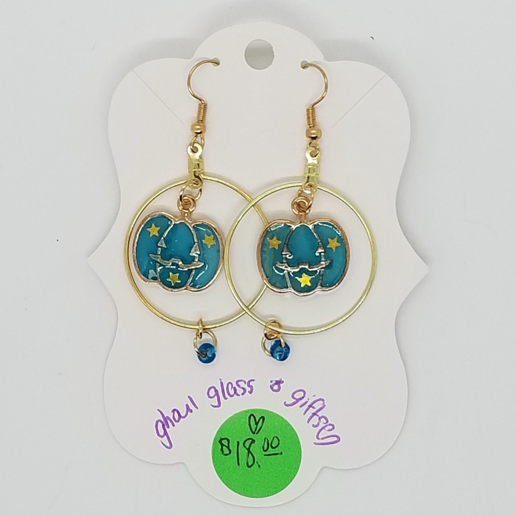 [5015051417501] Blue Pumpkin Dangle Hoop Earrings
