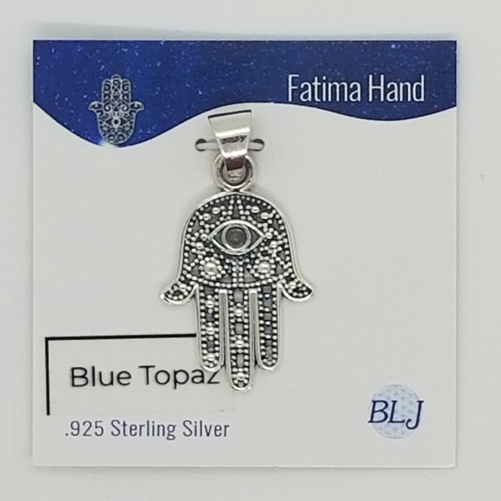 Fatima Hand Pendant w/ Blue Topaz Eye