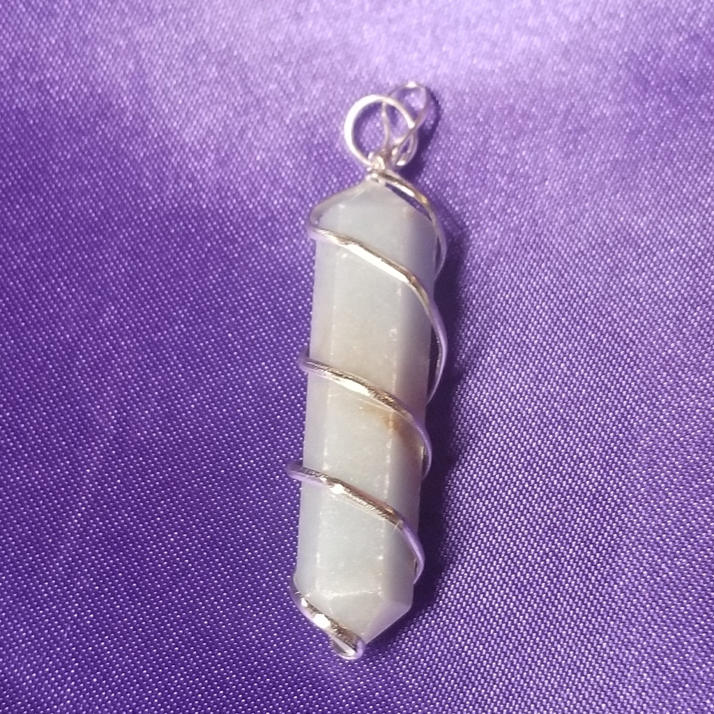 [3215040278] Wire Wrapped Angelite Pendant